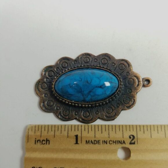 Vintage Big Blue Cabochon Pendant, Oval Shape, Retro Statement, Estate - Picture 4 of 6